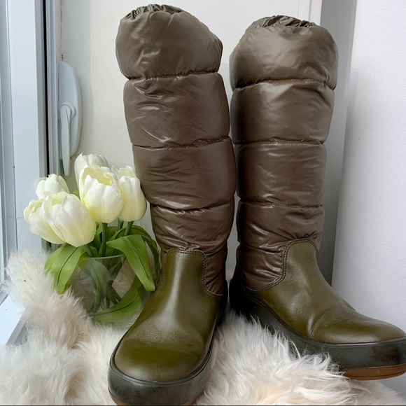 Moncler Shoes - Moncler Green Leather Down Puffer Snow Boots 37